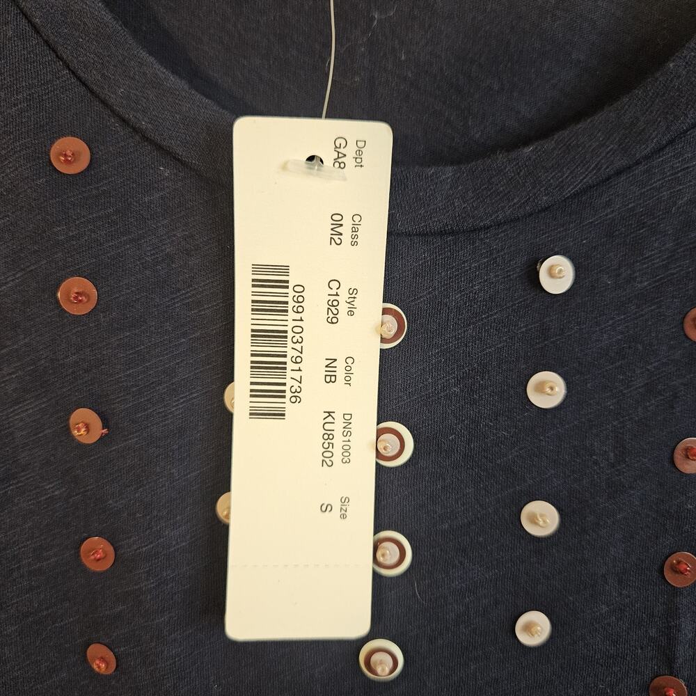 J.Crew Beaded Stacked Sequins Stripe Shell Tank S Navy Blue NWT - Picture 2 of 5